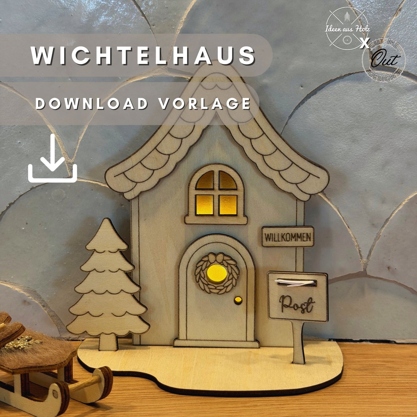 Wichtelhaus mit Beleuchtung SVG Laserdatei