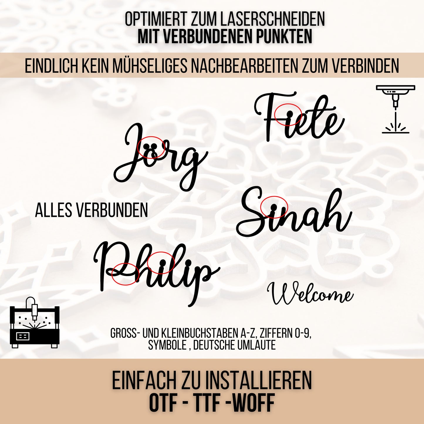 Lasercut Schrift - Schriftart für Laserschneiden Merged Cuts