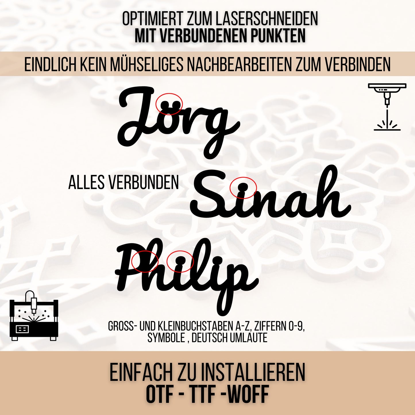 Lasercut Schrift - Schriftart für Laserschneiden Connected Cuts