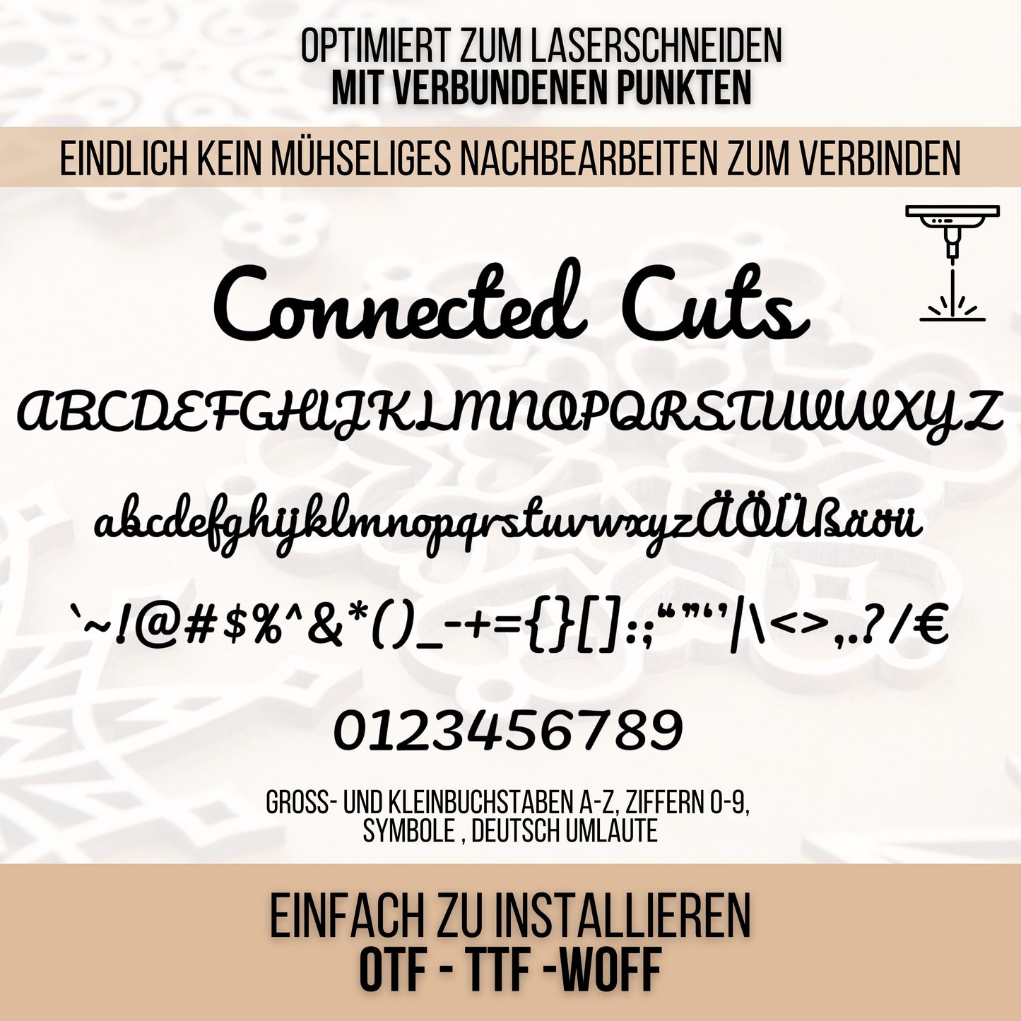 Lasercut Schrift - Schriftart für Laserschneiden Connected Cuts