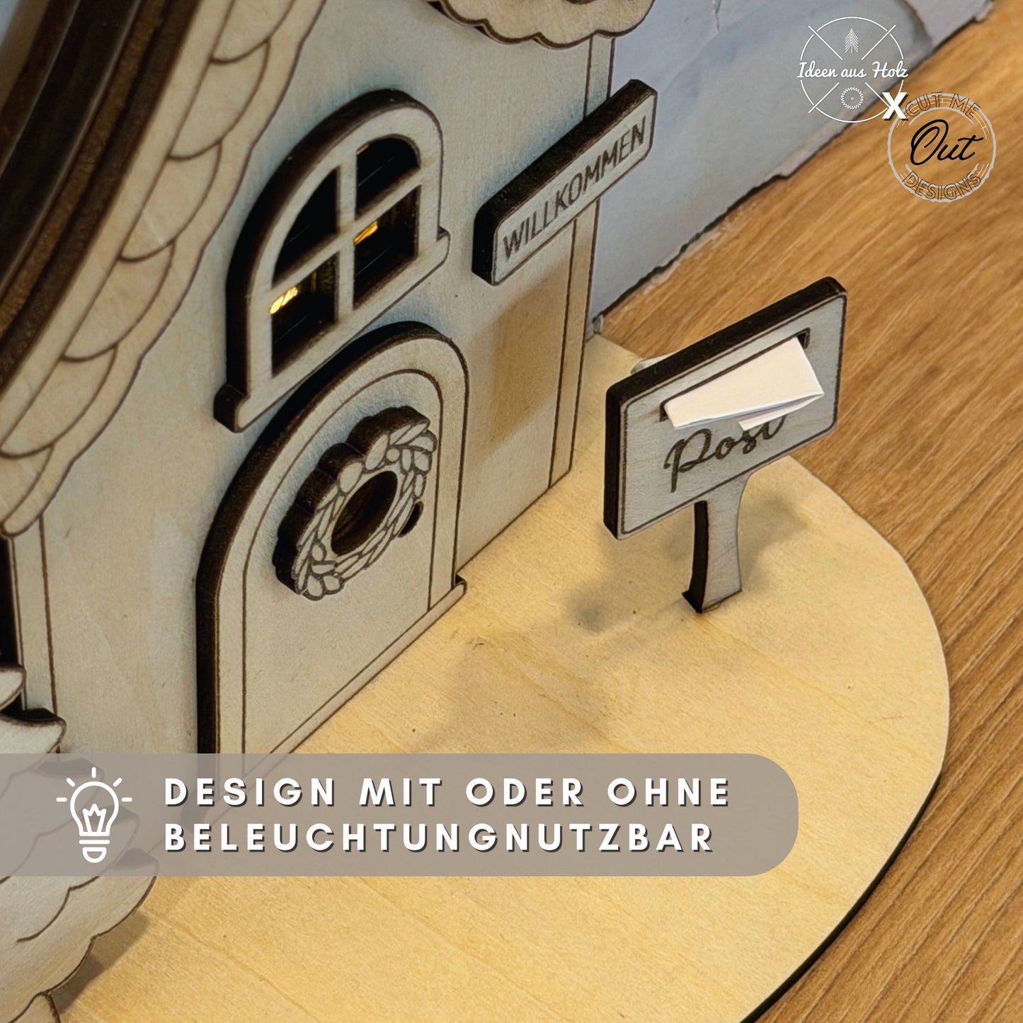 Wichtelhaus mit Beleuchtung SVG Laserdatei