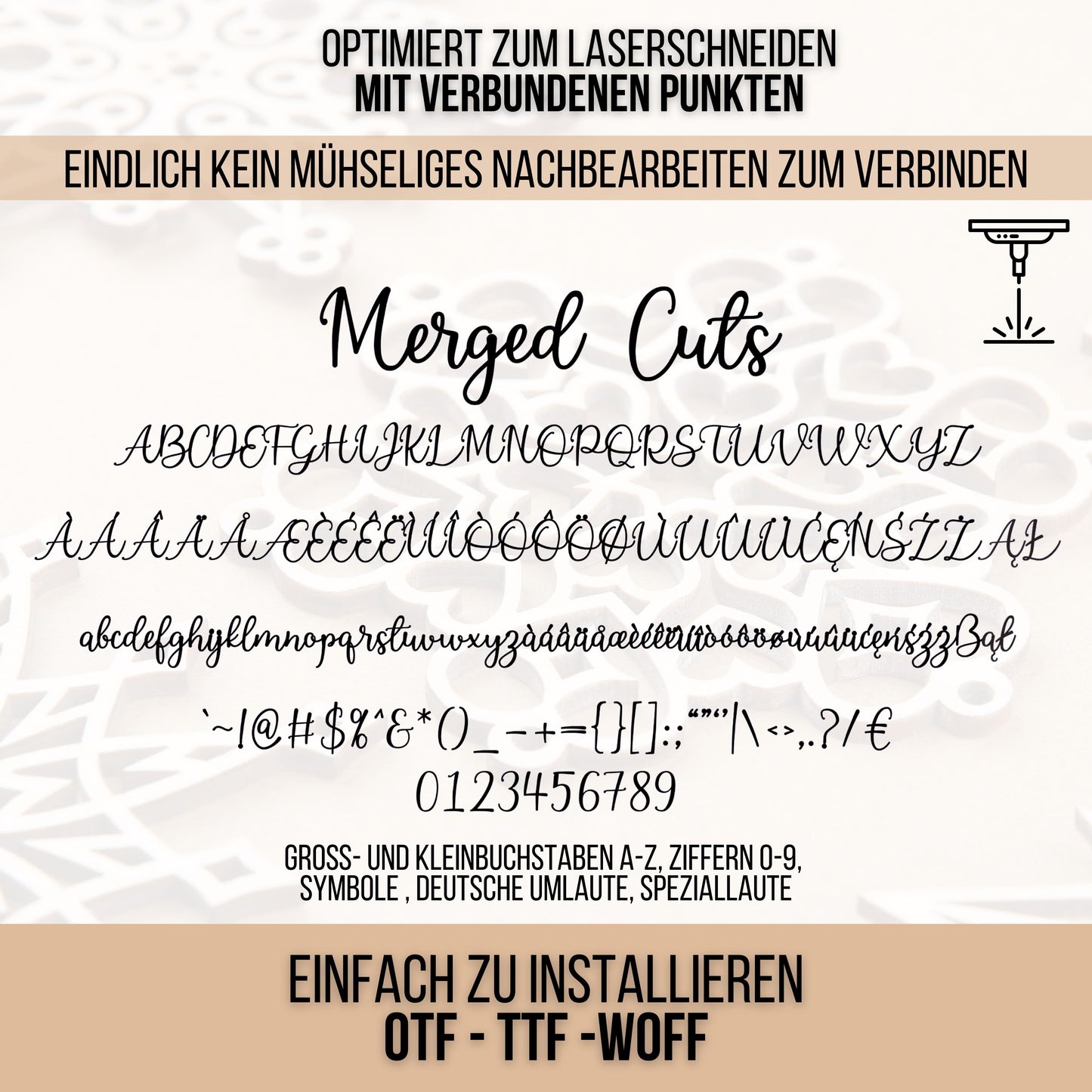 Lasercut Schrift - Schriftart für Laserschneiden Merged Cuts