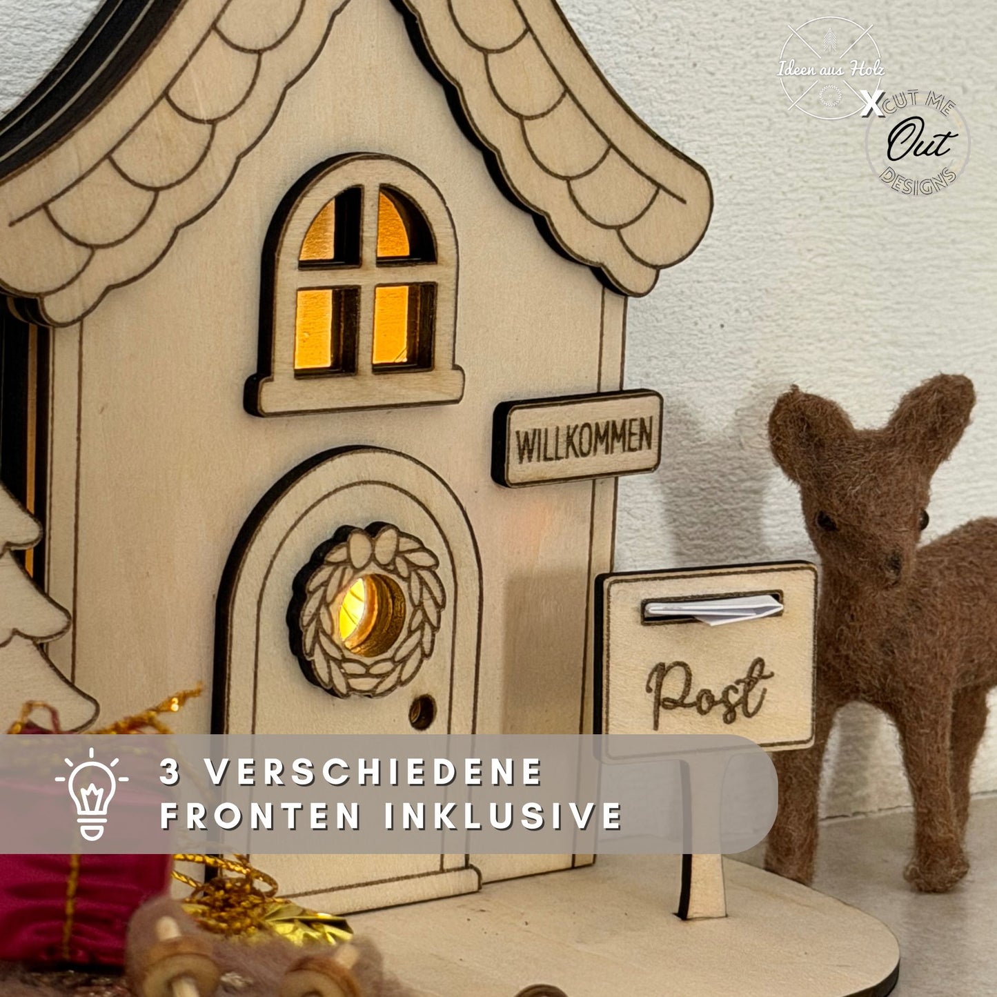 Wichtelhaus mit Beleuchtung SVG Laserdatei