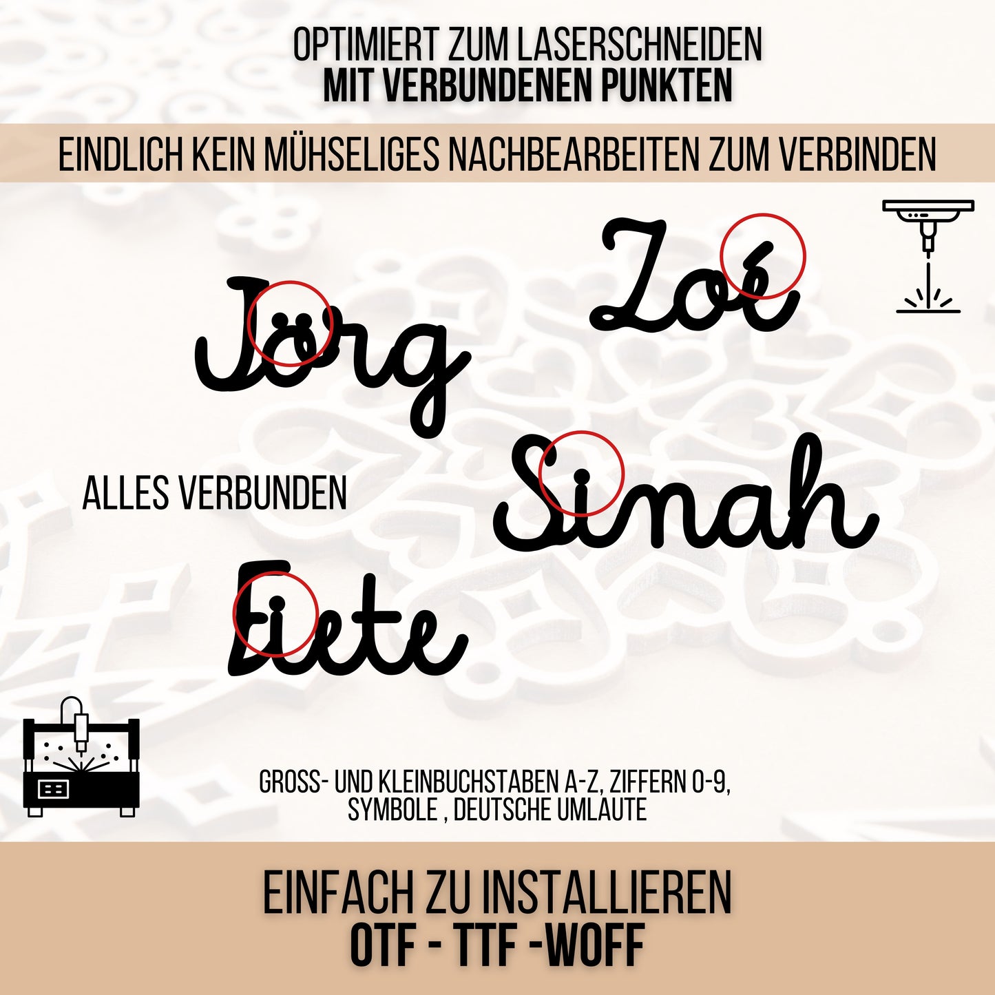 Lasercut Schrift - Schriftart für Laserschneiden Joined Cuts