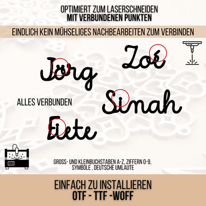 Lasercut Schrift - Schriftart für Laserschneiden Joined Cuts