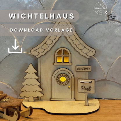 Wichtelhaus mit Beleuchtung SVG Laserdatei