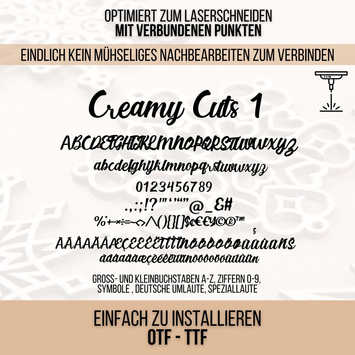 Creamy Cuts – Schriftart für Laser, Plotter & 3D-Druck