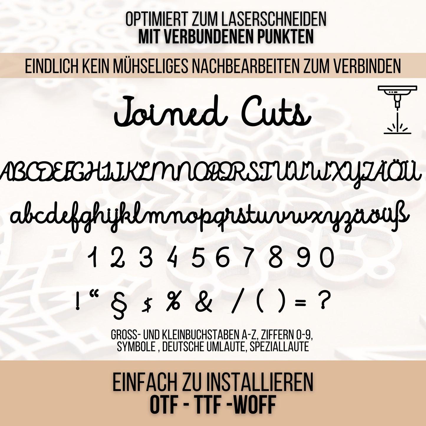 Lasercut Schrift - Schriftart für Laserschneiden Joined Cuts
