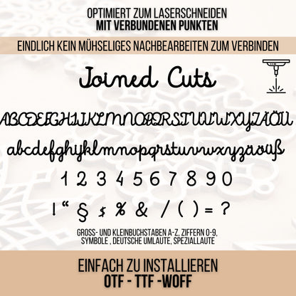 Lasercut Schrift - Schriftart für Laserschneiden Joined Cuts