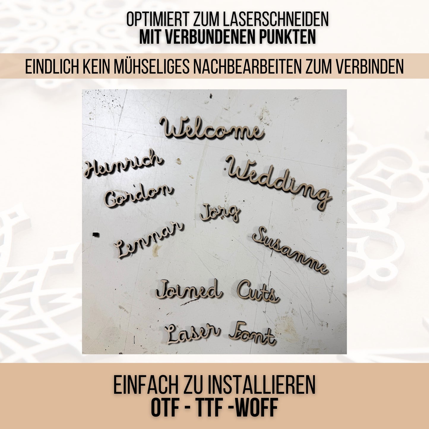 Lasercut Schrift - Schriftart für Laserschneiden Joined Cuts