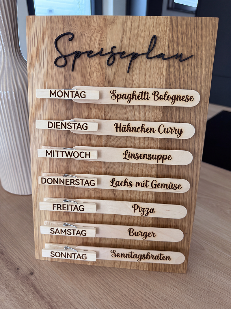 Speiseplan „Wochenplaner" aus Eiche Massivholz